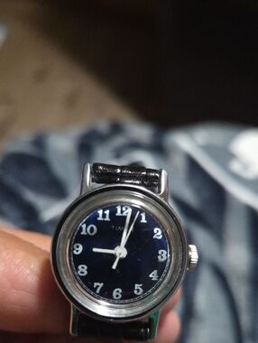 Timex Navy Dial Silver Case Watch with Black Strap